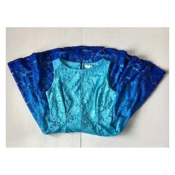 New York & Company Dress 6 Sleeveless Lace Overlay Blue/Dark Blue - Picture 1 of 7